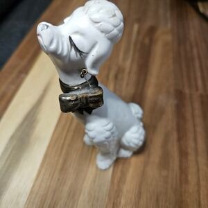 Vintage Napco Japan White Ceramic Poodle Figurine Gold Bows National Potteries